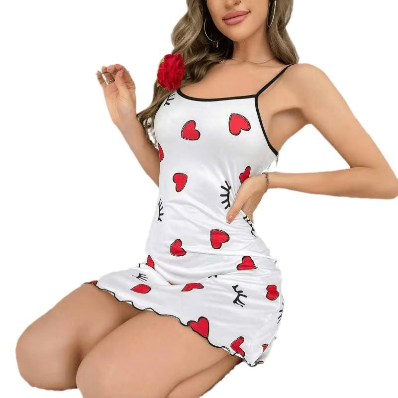 Strap Milk Silk Heart Printing Sexy Nightdress Summer New Ladies' Homewear Dress Fabric Loungewear