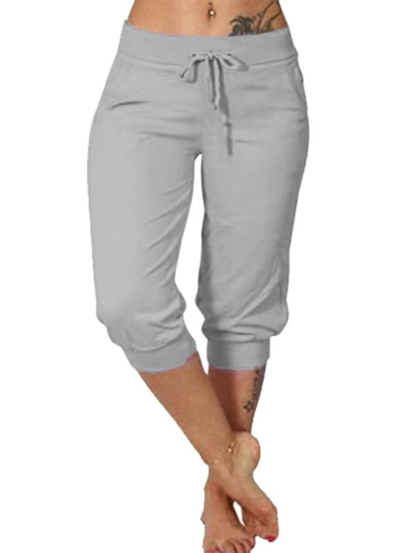  Solid Drawstring Waist Capri Pants, Casual Comfy Pocket Trousers for Daily Wear, Summer Outfits 2024, Pants for Women, Women's Bottoms for All Seasons