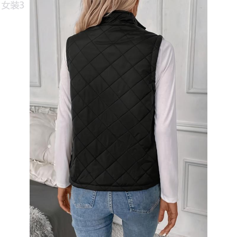 Quilted Solid Zipper Vest - Ultra-Warm, Versatile, Sleeveless Winter Outwear for Women - Perfect for Cold Weather, Outdoor Activities, and Daily Life Collar Fabric Womenswear Polyester Tops Comfort Basic High Neck