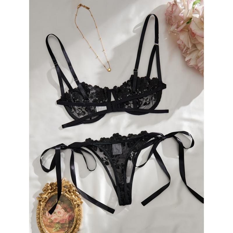 Sultry Thin-Strap Lingerie Set - Soft, Comfortable, and Sexy Intimates Bra & Panty for Women - Perfect for Date Night or Everyday Wear Fabric Womenswear