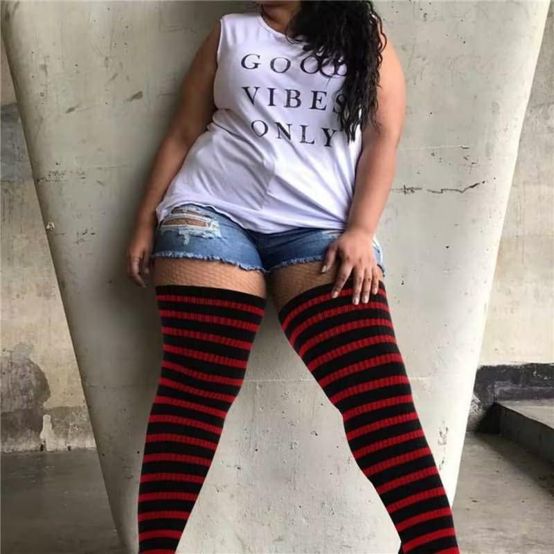 Plus Size Thigh High Socks for Women Knit Cotton Extra Long Halloween Over The Knee High Socks Leg Warmers