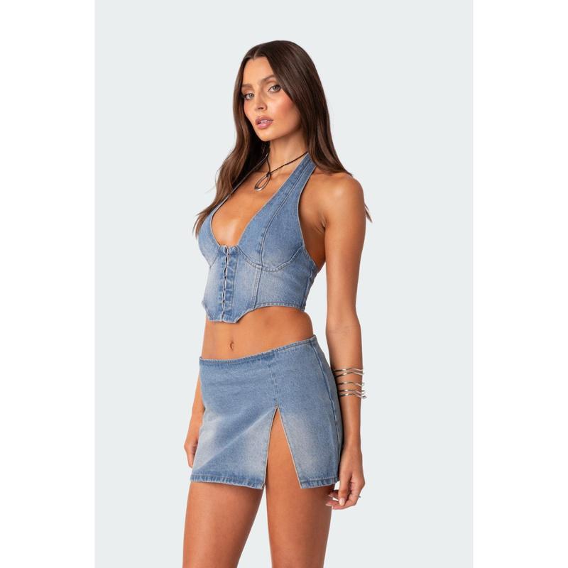 Katrina Lace Up Denim Corset