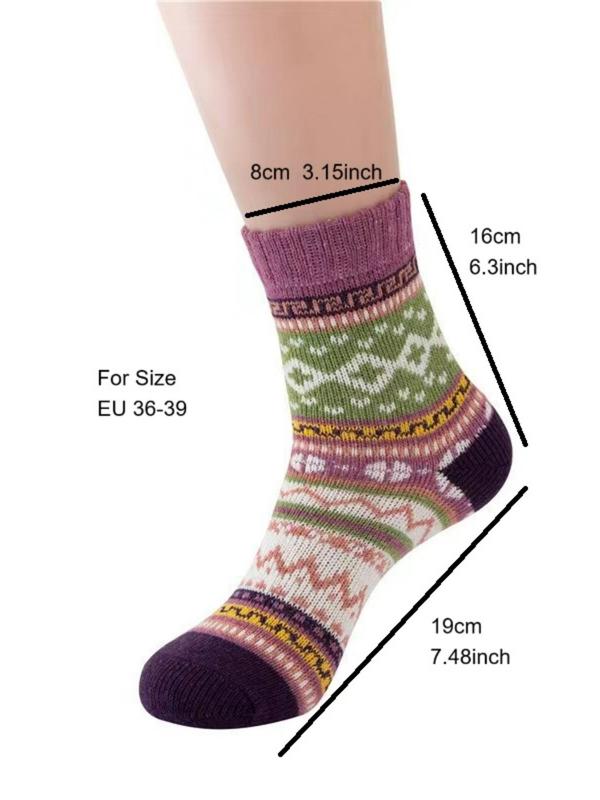 Women's Ethnic Pattern Mid-calf Socks, 5 Pairs Casual Soft Comfy Breathable Socks for Fall & Winter, Women's Socks for Daily Wear