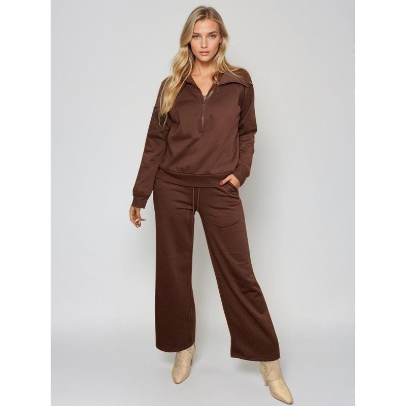 Half Zipper Pullover And Pants Set - Full