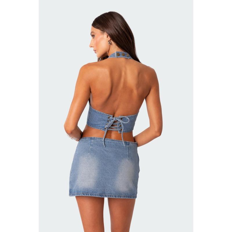 Katrina Lace Up Denim Corset