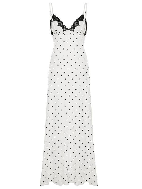 Women's Polka Dot Print Backless Cami Dress, Adjustable Strap Sleeveless Long Dress for Summer, Fashion Women's Dress for Beach Holiday